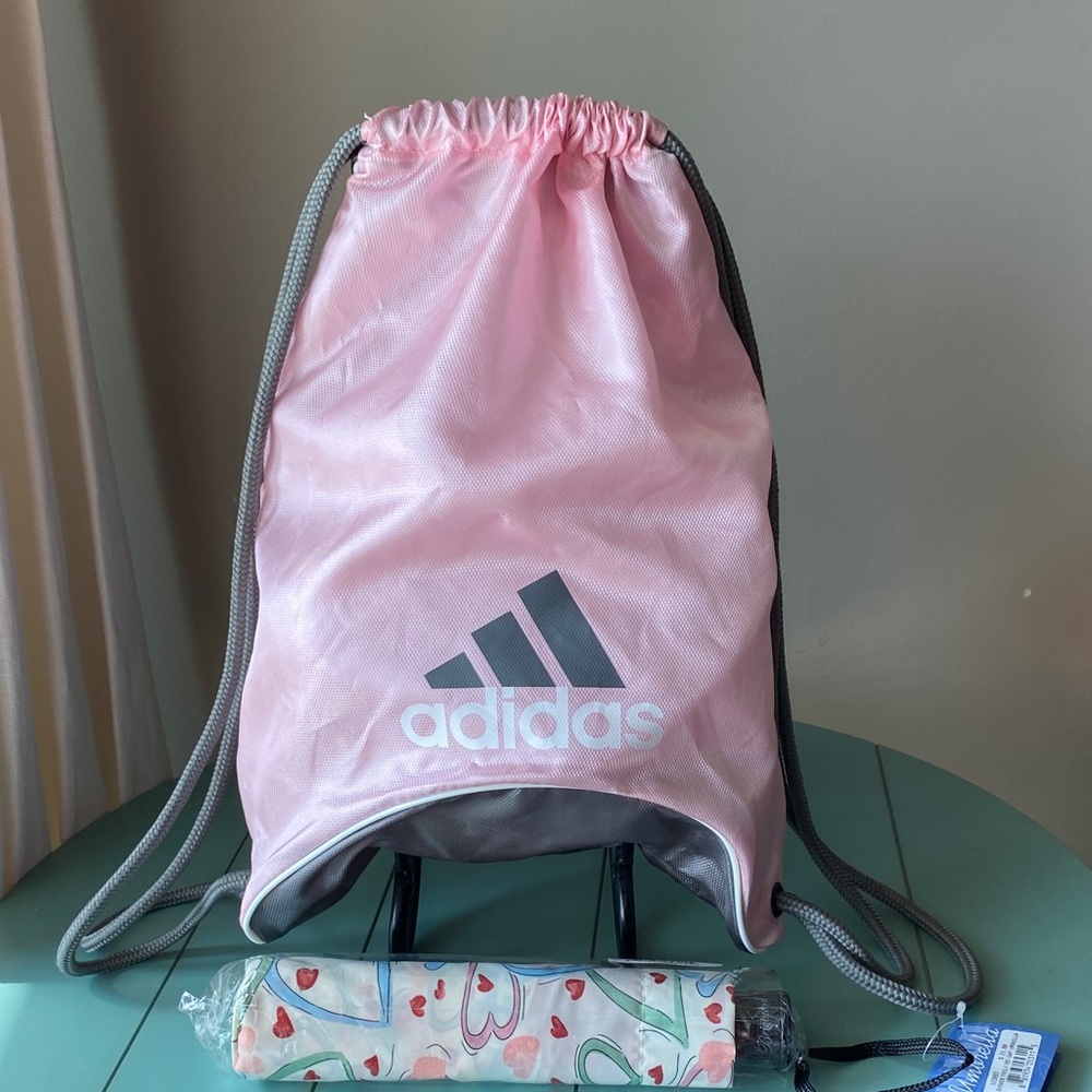 Adidas Pink Drawstring String Bag Or Backpack & B… - image 1